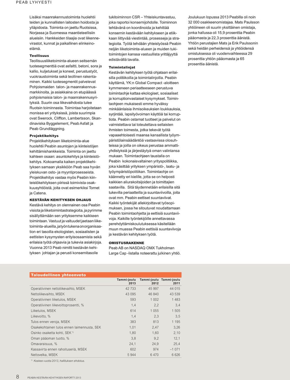 Teollisuus Teollisuusliiketoiminta-alueen seitsemän tuotesegmenttiä ovat asfaltti, betoni, sora ja kallio, kuljetukset ja koneet, perustustyöt, vuokraustoiminta sekä teollinen rakentaminen.