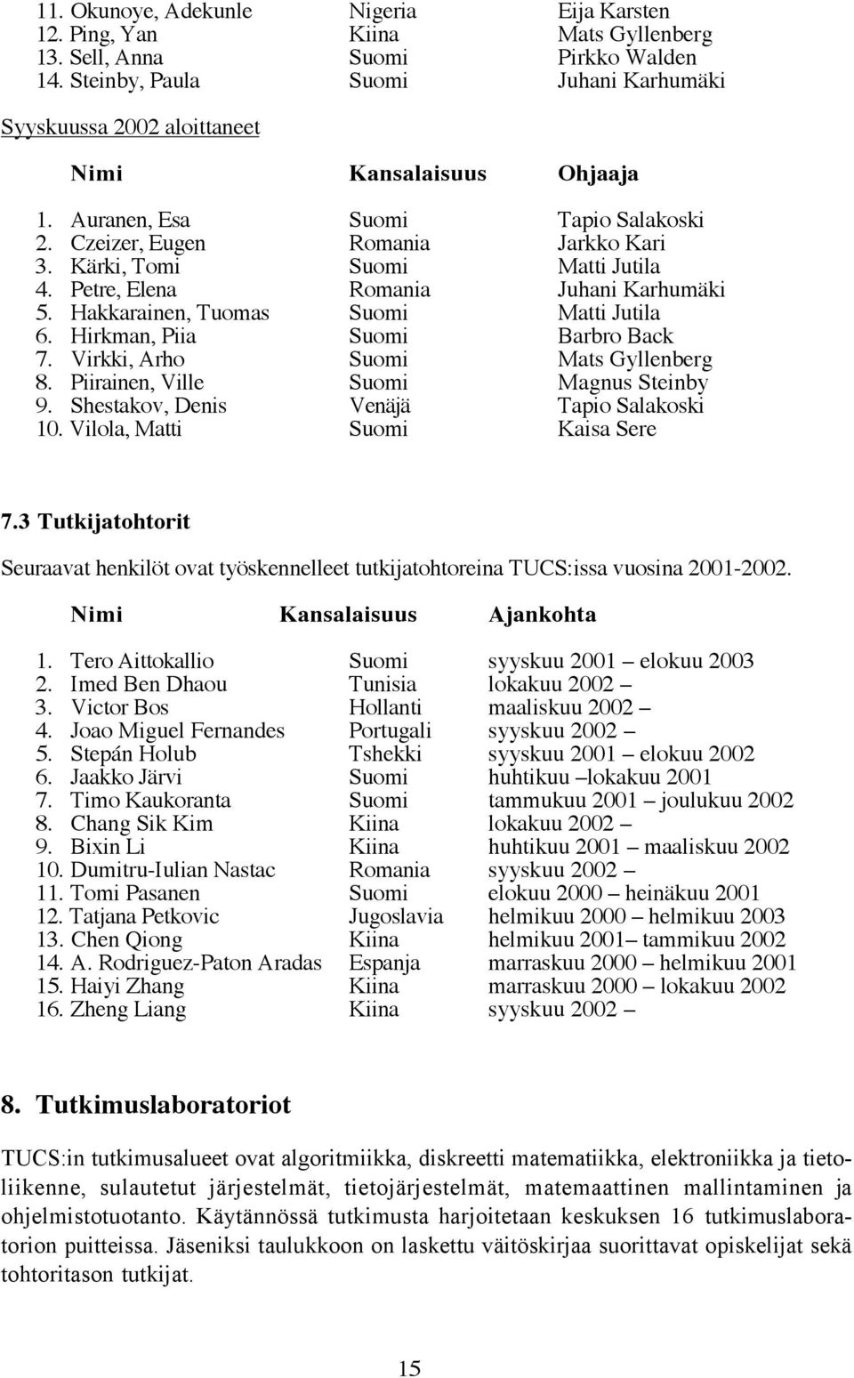 Kärki, Tomi Suomi Matti Jutila 4. Petre, Elena Romania Juhani Karhumäki 5. Hakkarainen, Tuomas Suomi Matti Jutila 6. Hirkman, Piia Suomi Barbro Back 7. Virkki, Arho Suomi Mats Gyllenberg 8.