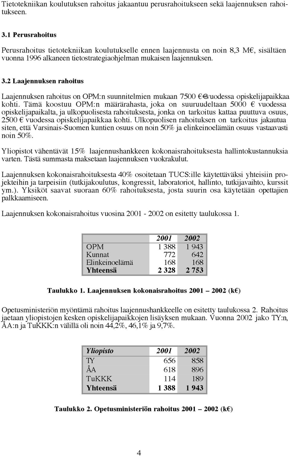 2 Laajennuksen rahoitus Laajennuksen rahoitus on OPM:n suunnitelmien mukaan 7500 vuodessa opiskelijapaikkaa kohti.