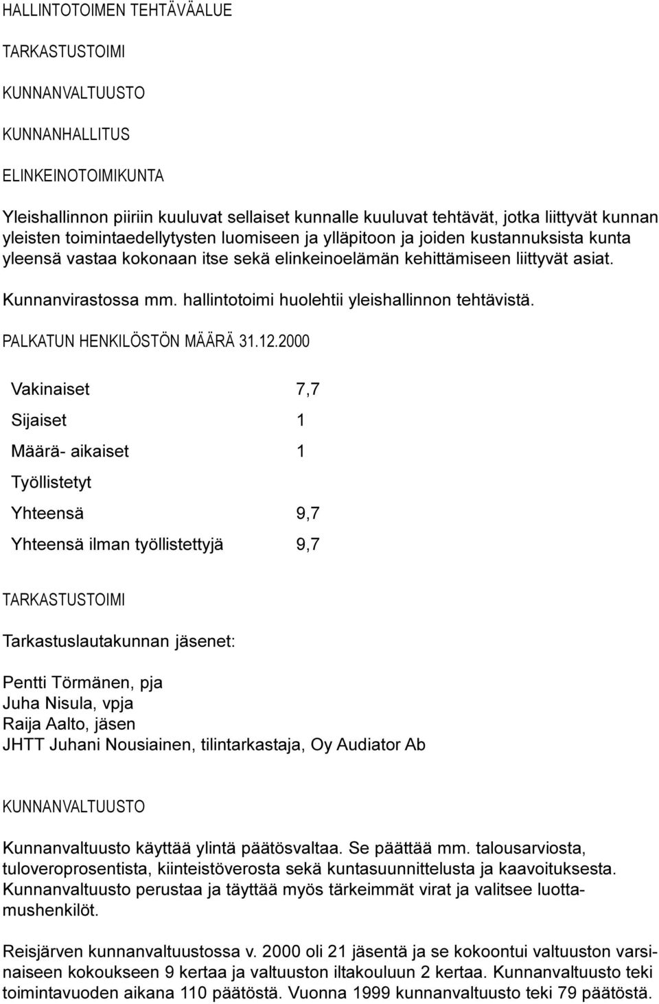 hallintotoimi huolehtii yleishallinnon tehtävistä. PALKATUN HENKILÖSTÖN MÄÄRÄ 31.12.