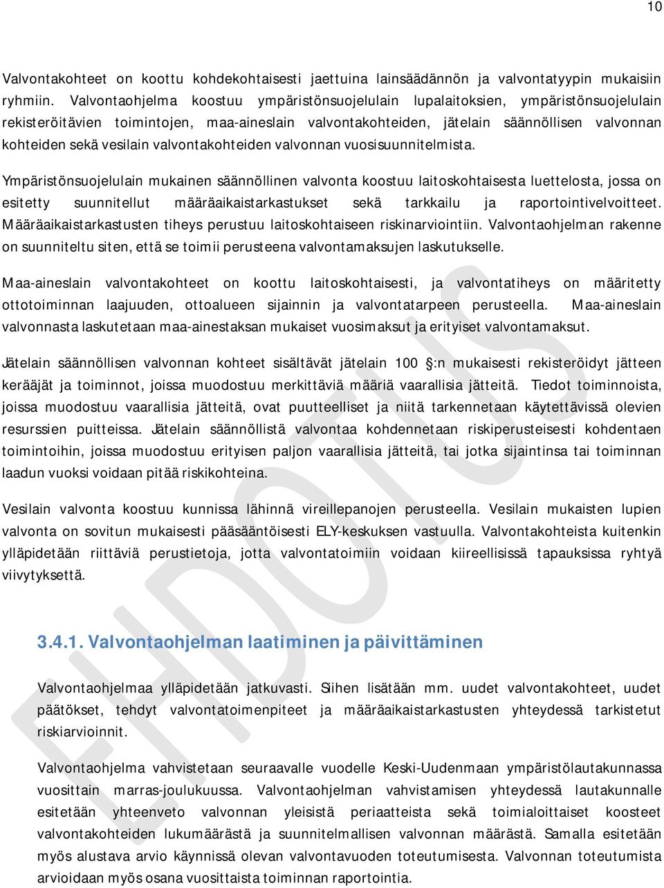 vesilain valvontakohteiden valvonnan vuosisuunnitelmista.