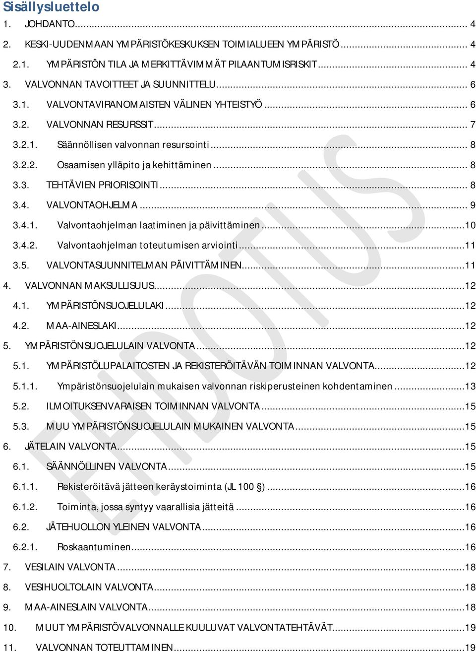 .. 8 3.4. VALVONTAOHJELMA... 9 3.4.1. Valvontaohjelman laatiminen ja päivittäminen...10 3.4.2. Valvontaohjelman toteutumisen arviointi...11 3.5. VALVONTASUUNNITELMAN PÄIVITTÄMINEN...11 4.