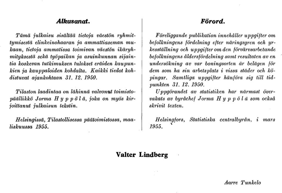 Tilaston laadintaa on lähinnä valvonut toimistopäällikkö Jorma H y p p Ö l ä, joka on myös kirjoittanut julkaisun tekstin. Helsingissä, Tilastollisessa päätoimistossa, maaliskuussa. Förord.