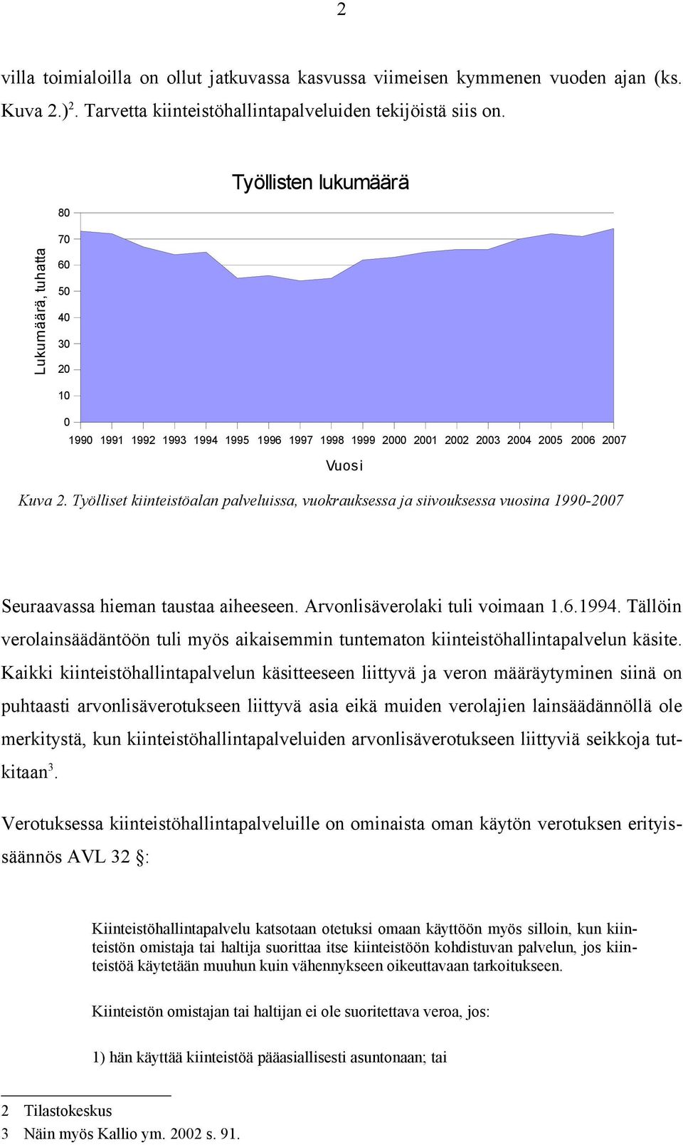 Työlliset kiinteistöalan palveluissa, vuokrauksessa ja siivouksessa vuosina 1990-2007 Seuraavassa hieman taustaa aiheeseen. Arvonlisäverolaki tuli voimaan 1.6.1994.