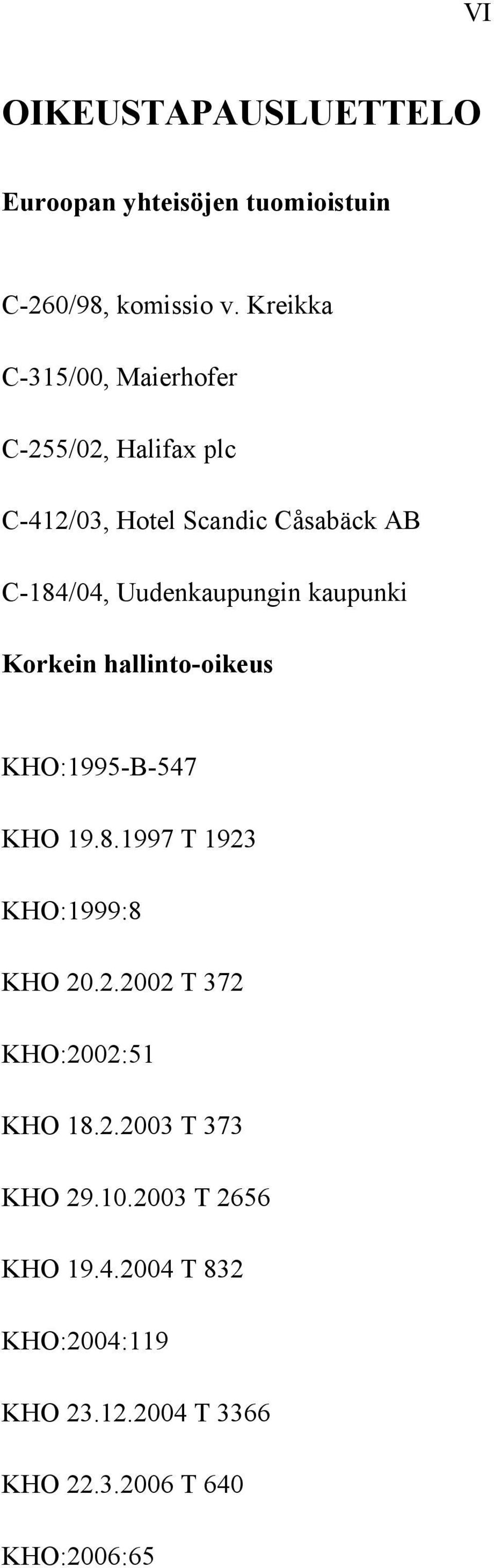 Uudenkaupungin kaupunki Korkein hallinto-oikeus KHO:1995-B-547 KHO 19.8.1997 T 1923