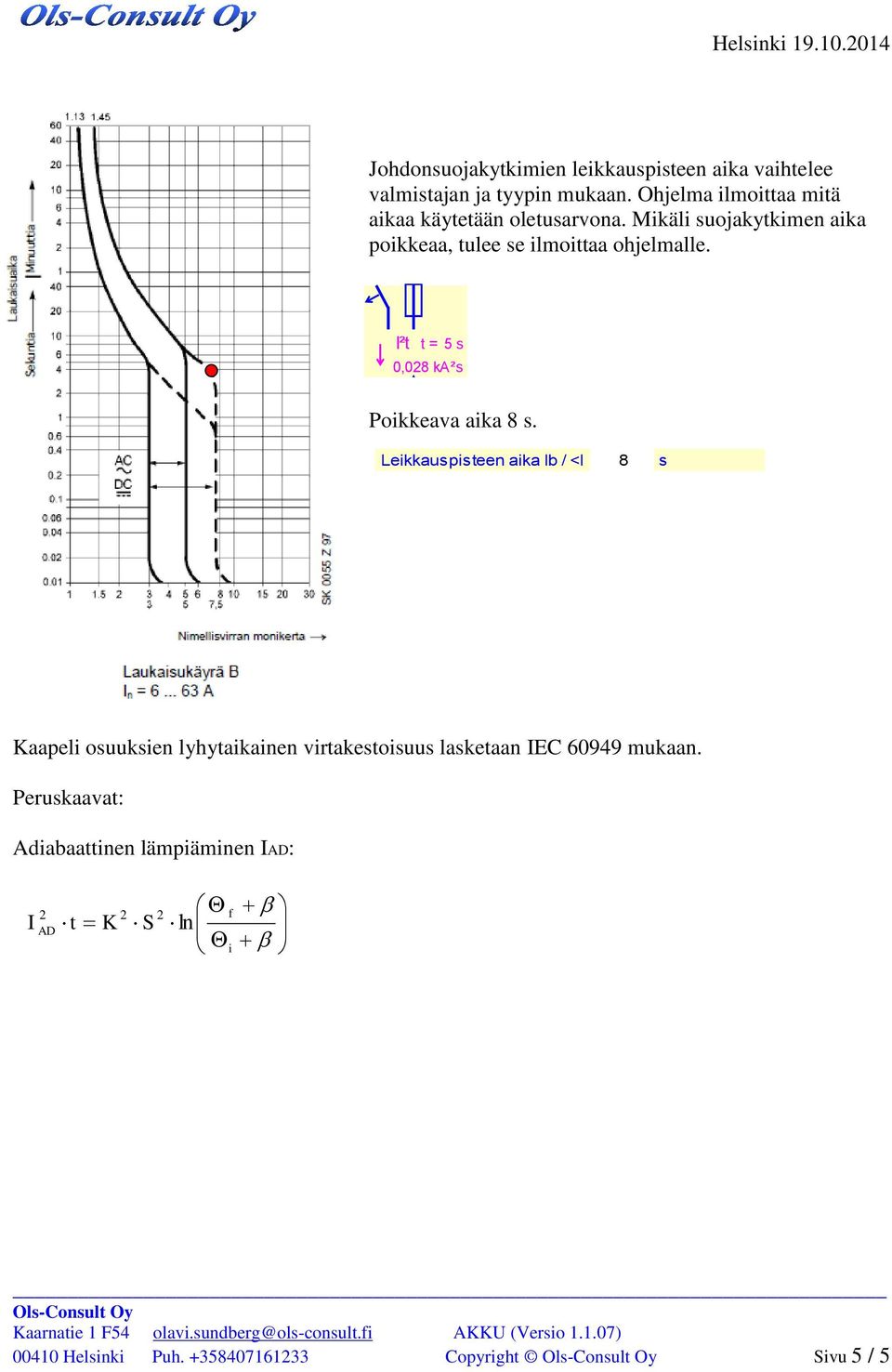 I²t t = 5 s,8 ka²s Poikkeava aika 8 s.