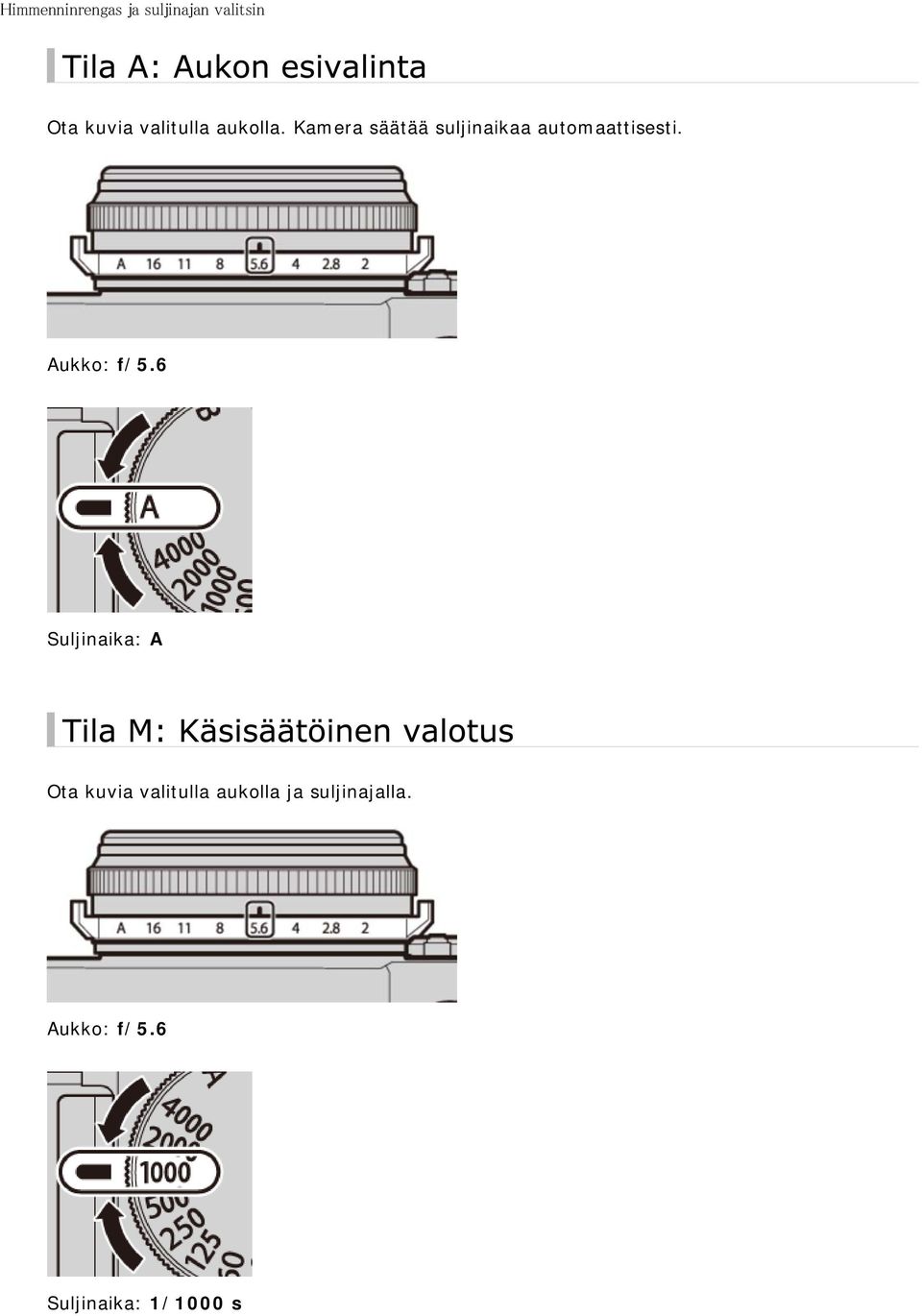 Kamera säätää suljinaikaa automaattisesti. Aukko: f/5.