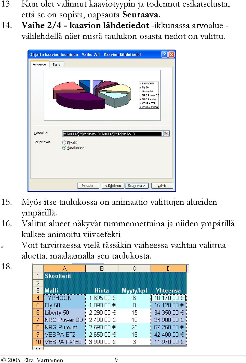 Myös itse taulukossa on animaatio valittujen alueiden ympärillä. 16.