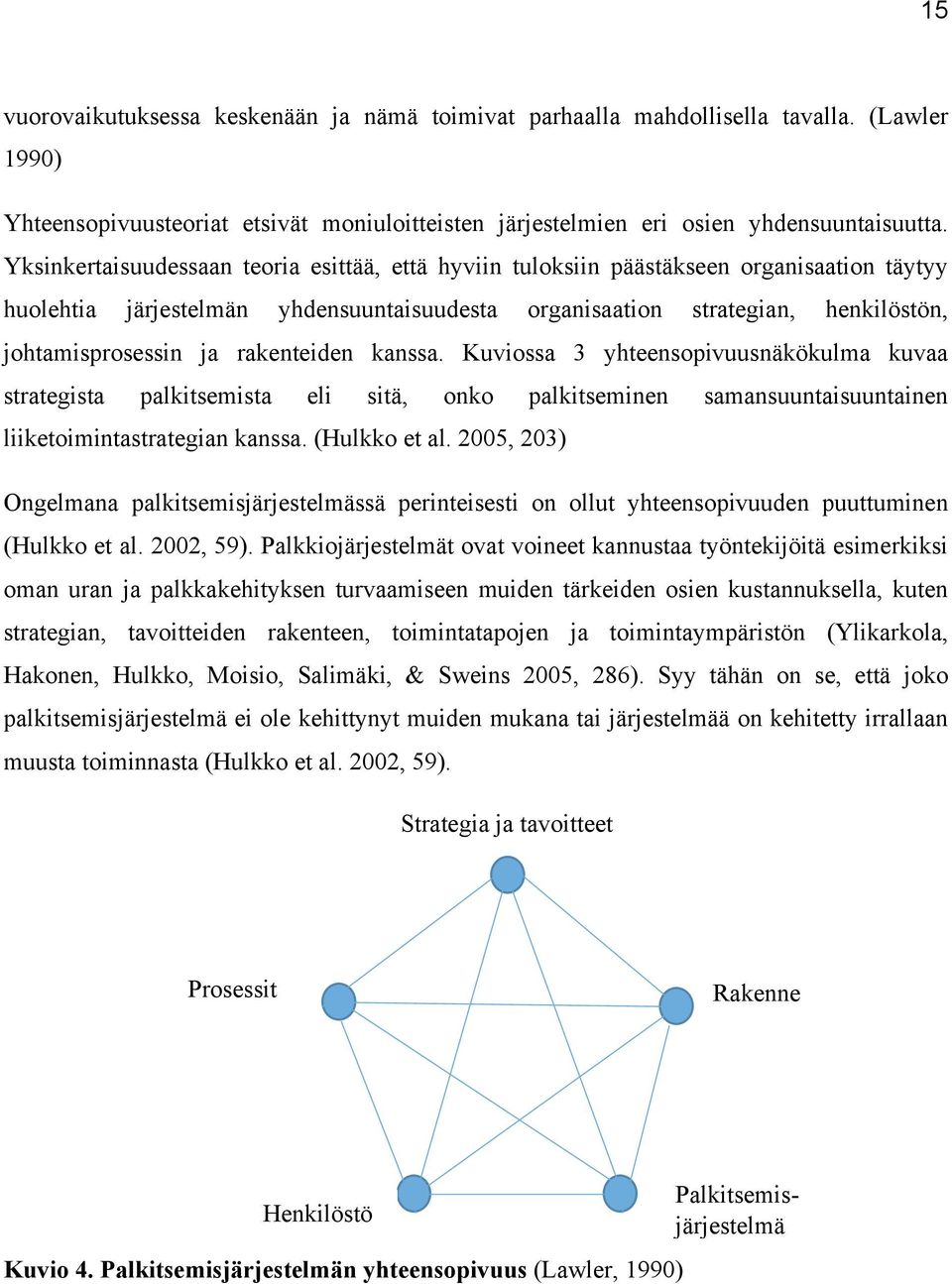 rakenteiden kanssa. Kuviossa 3 yhteensopivuusnäkökulma kuvaa strategista palkitsemista eli sitä, onko palkitseminen samansuuntaisuuntainen liiketoimintastrategian kanssa. (Hulkko et al.