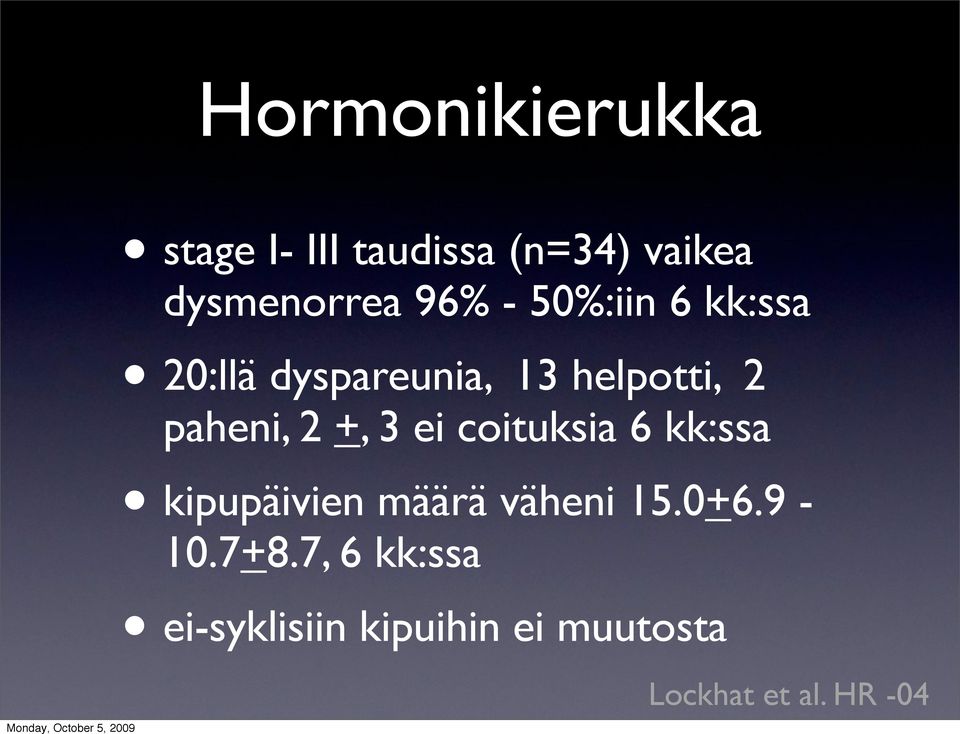 2 +, 3 ei coituksia 6 kk:ssa kipupäivien määrä väheni 15.0+6.9-10.