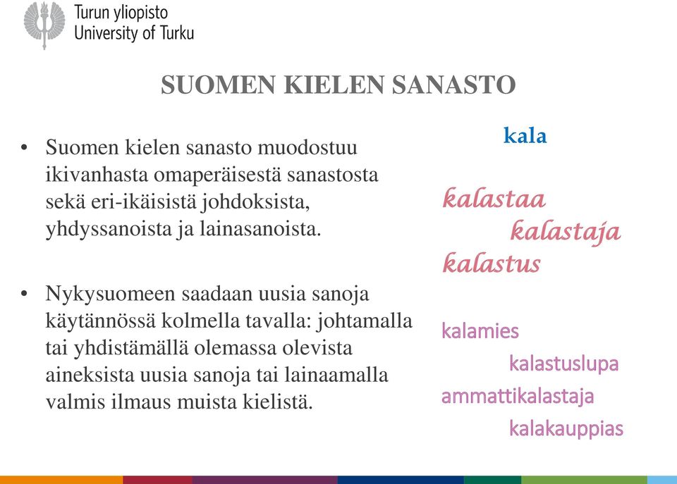 Nykysuomeen saadaan uusia sanoja käytännössä kolmella tavalla: johtamalla tai yhdistämällä olemassa