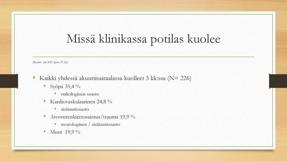 onkologinen osasto Kardiovaskulaarinen 24,8 % sisätautiosasto