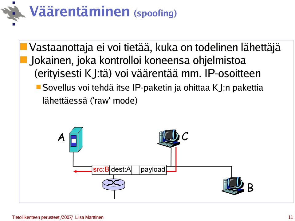 IP-osoitteen Sovellus voi tehdä itse IP-paketin ja ohittaa KJ:n pakettia lähettäessä