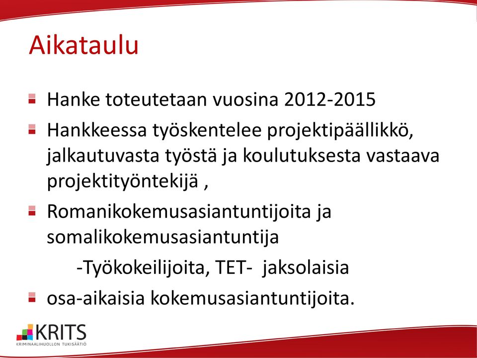 projektityöntekijä, Romanikokemusasiantuntijoita ja