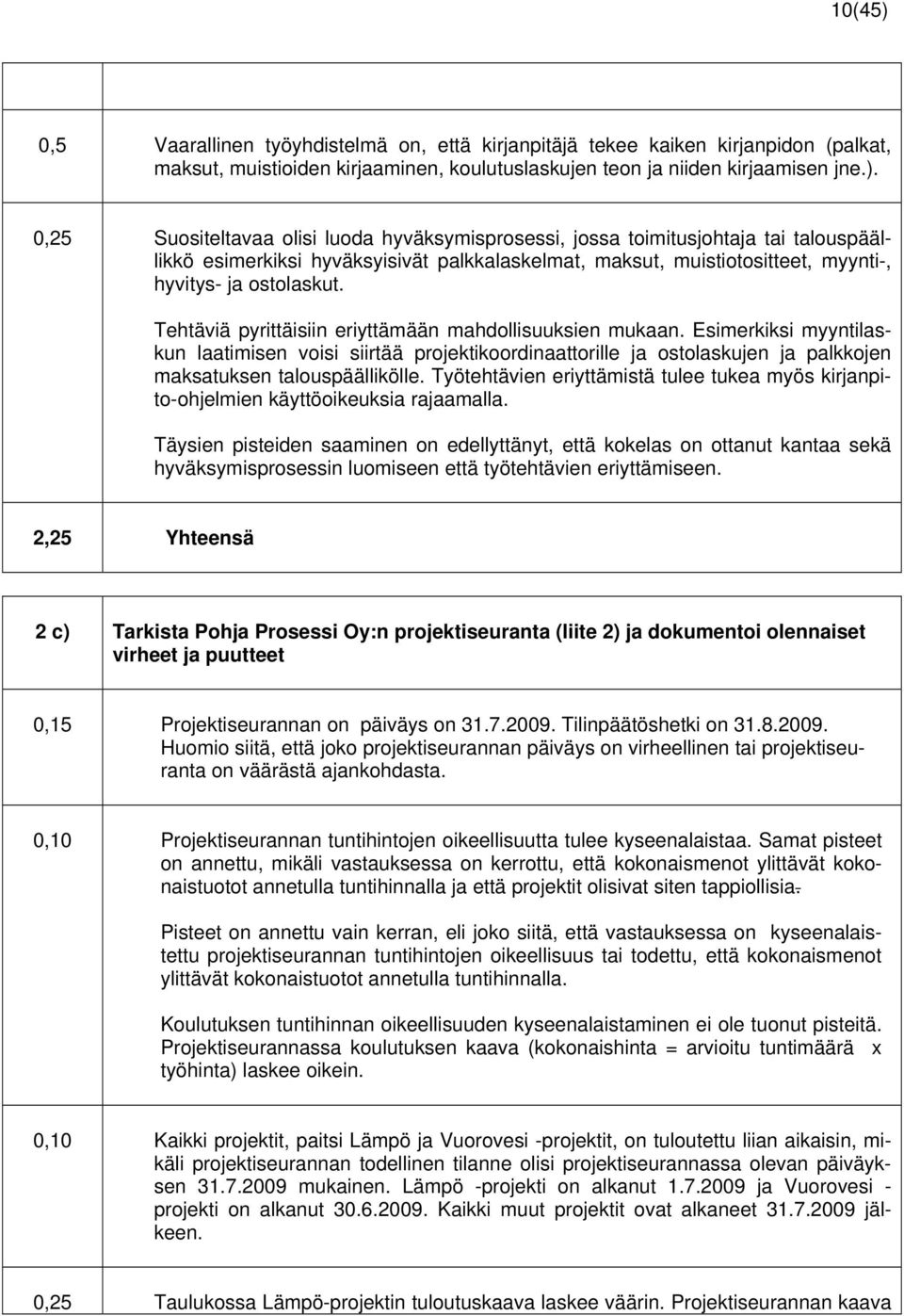 0,25 Suositeltavaa olisi luoda hyväksymisprosessi, jossa toimitusjohtaja tai talouspäällikkö esimerkiksi hyväksyisivät palkkalaskelmat, maksut, muistiotositteet, myynti-, hyvitys- ja ostolaskut.