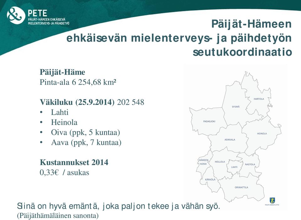 2014) 202 548 Lahti Heinola Oiva (ppk, 5 kuntaa) Aava (ppk, 7 kuntaa)