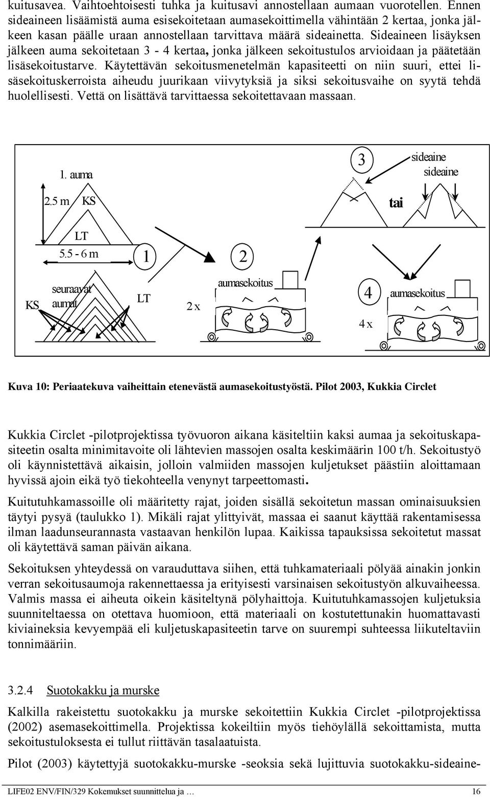 Sideaineen lisäyksen jälkeen auma sekoitetaan 3-4 kertaa, jonka jälkeen sekoitustulos arvioidaan ja päätetään lisäsekoitustarve.