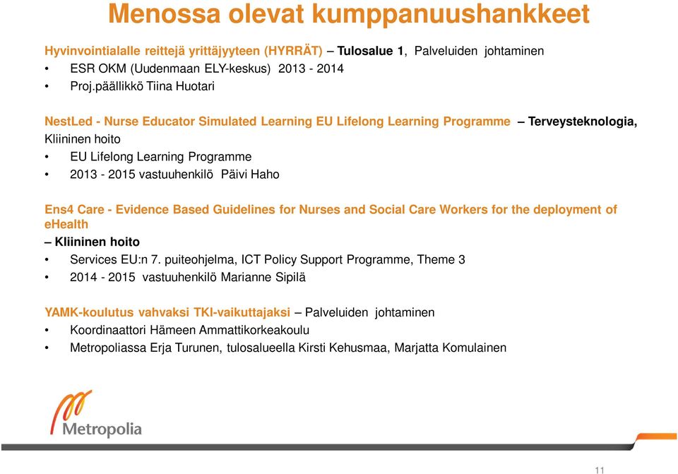 Haho Ens4 Care - Evidence Based Guidelines for Nurses and Social Care Workers for the deployment of ehealth Kliininen hoito Services EU:n 7.