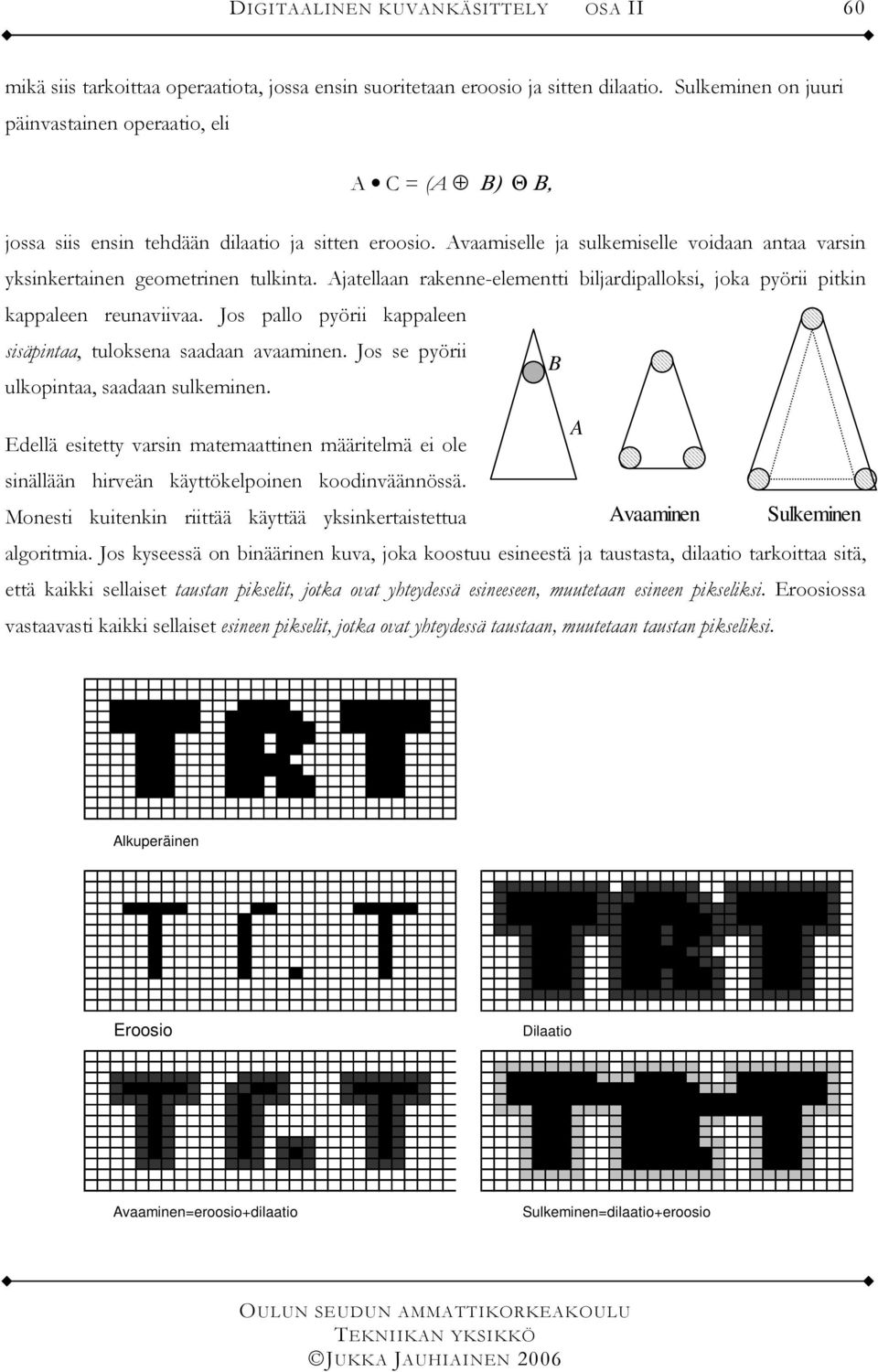 Avaamiselle ja sulkemiselle voiaan antaa varsin yksinkertainen geometrinen tulkinta. Ajatellaan rakenne-elementti biljaripalloksi, joka pyörii pitkin kappaleen reunaviivaa.