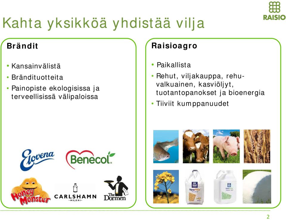 älipaloissa Raisioagro Paikallista Rehut, iljakauppa,
