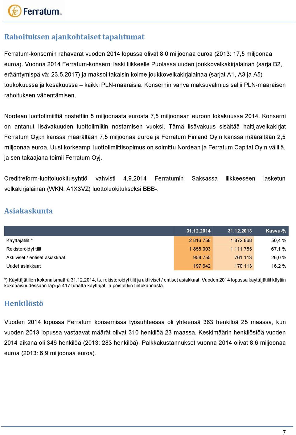 2017) ja maksoi takaisin kolme joukkovelkakirjalainaa (sarjat A1, A3 ja A5) toukokuussa ja kesäkuussa kaikki PLN-määräisiä. Konsernin vahva maksuvalmius sallii PLN-määräisen rahoituksen vähentämisen.