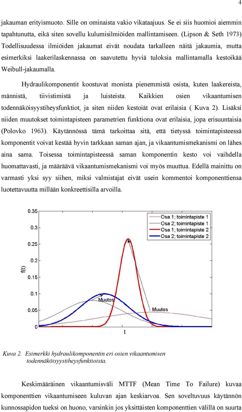 Weibull-jakaumalla. Hydraulikomponentit koostuvat monista pienemmistä osista, kuten laakereista, männistä, tiivistimistä ja luisteista.