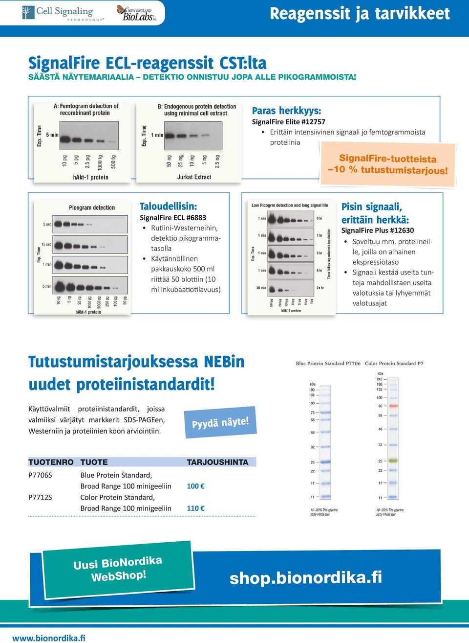 Taloudellisin: SignalFire ECL #6883 Rutiini-Westerneihin, detektio pikogrammatasolla Käytännöllinen pakkauskoko 500 ml riittää 50 blottiin (10 ml inkubaatiotilavuus) Pisin signaali, erittäin herkkä: