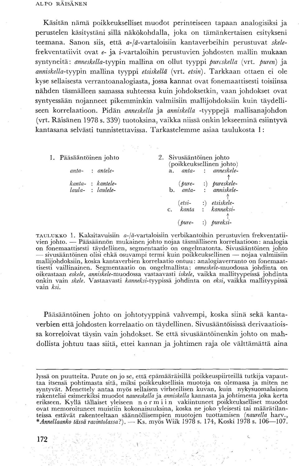 pureskella (vrt. puren) ja anniskella-tyypin mallina tyyppi etsiskellä (vrt. etsin).