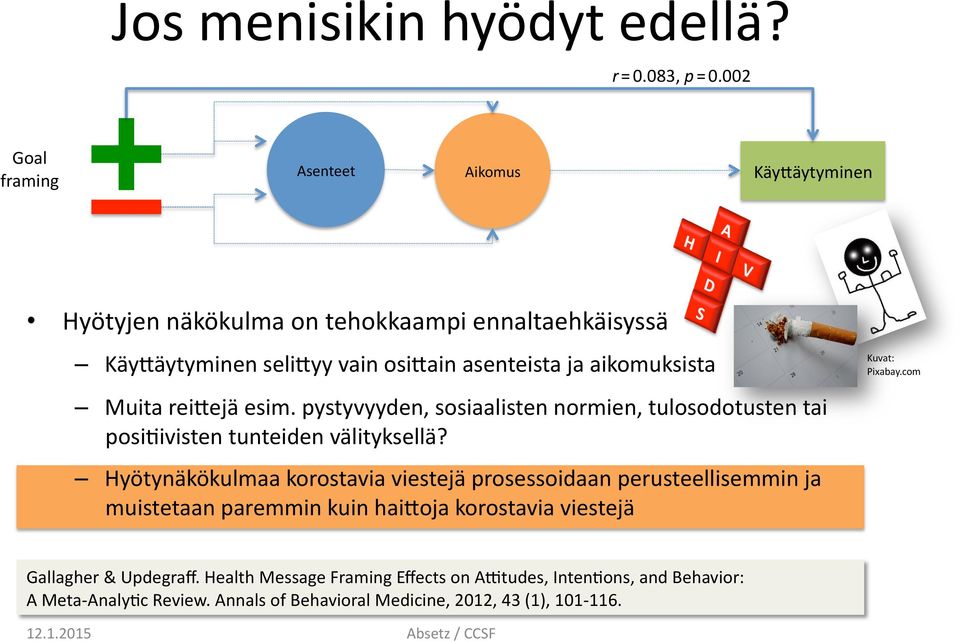 Muita reicejä esim. pystyvyyden, sosiaalisten normien, tulosodotusten tai posi-ivisten tunteiden välityksellä?