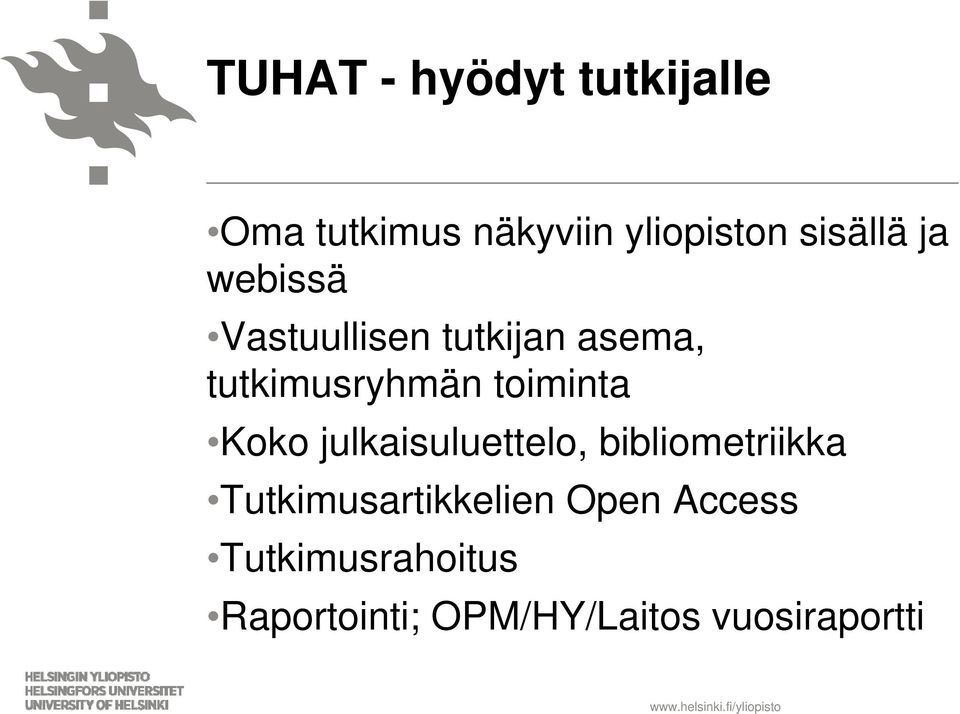 toiminta Koko julkaisuluettelo, bibliometriikka