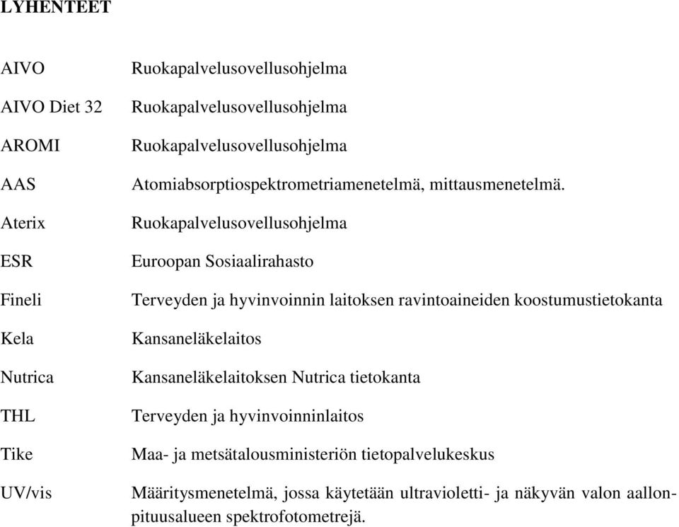 Ruokapalvelusovellusohjelma Euroopan Sosiaalirahasto Terveyden ja hyvinvoinnin laitoksen ravintoaineiden koostumustietokanta Kansaneläkelaitos