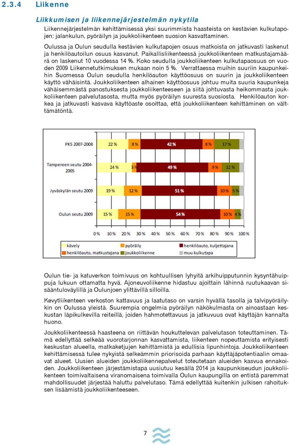 Paikallisliikenteessä joukkoliikenteen matkustajamäärä on laskenut 10 vuodessa 14 %. Koko seudulla joukkoliikenteen kulkutapaosuus on vuoden 2009 Liikennetutkimuksen mukaan noin 5 %.