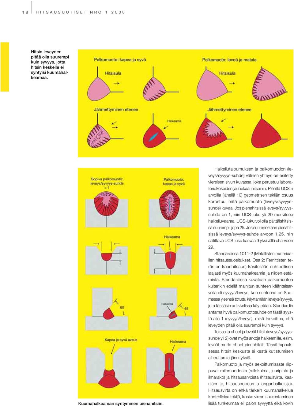 Pienillä UCS:n arvoilla (lähellä 10) geometrisen tekijän osuus korostuu, mitä palkomuoto (leveys/syvyyssuhde) kuvaa.