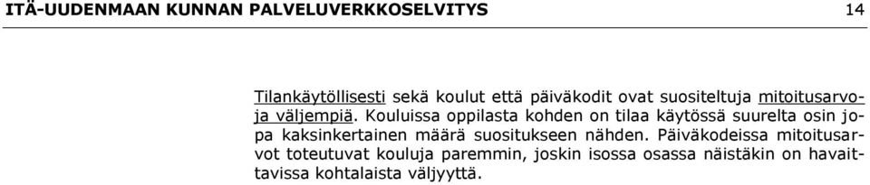 Kouluissa oppilasta kohden on tilaa käytössä suurelta osin jopa kaksinkertainen määrä