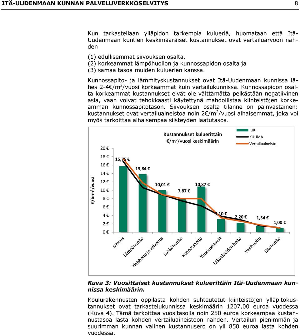 Kunnossapito- ja lämmityskustannukset ovat Itä-Uudenmaan kunnissa lähes 2-4 /m 2 /vuosi korkeammat kuin vertailukunnissa.