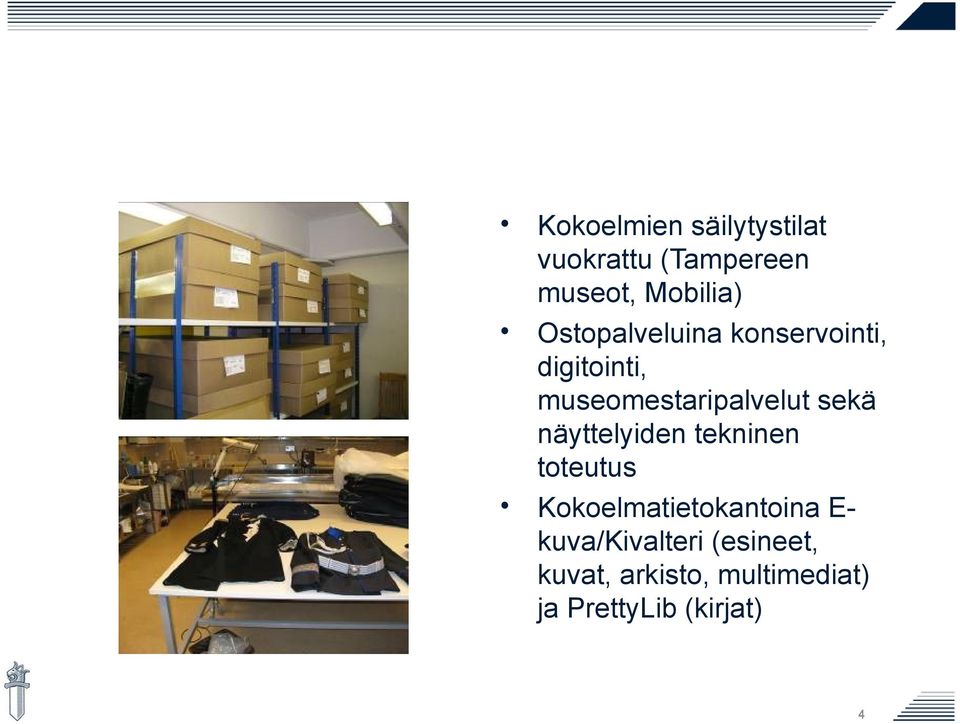 sekä näyttelyiden tekninen toteutus Kokoelmatietokantoina E-