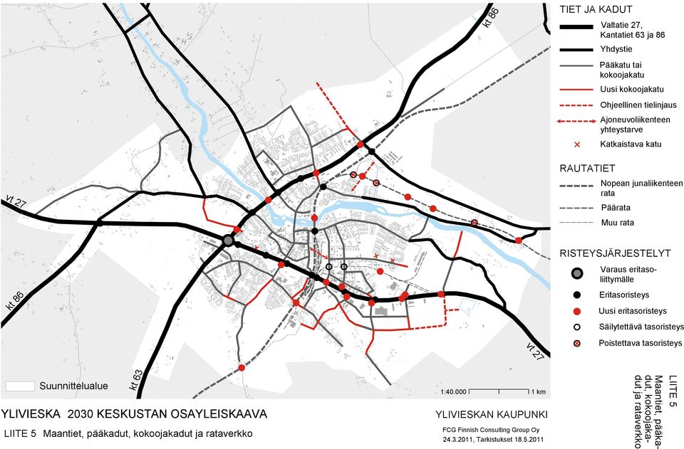 RISTEYSJÄRJESTELYT Varaus eritasoliittymälle kt 86 63 Eritasoristeys Uusi eritasoristeys Säilytettävä tasoristeys vt Poistettava