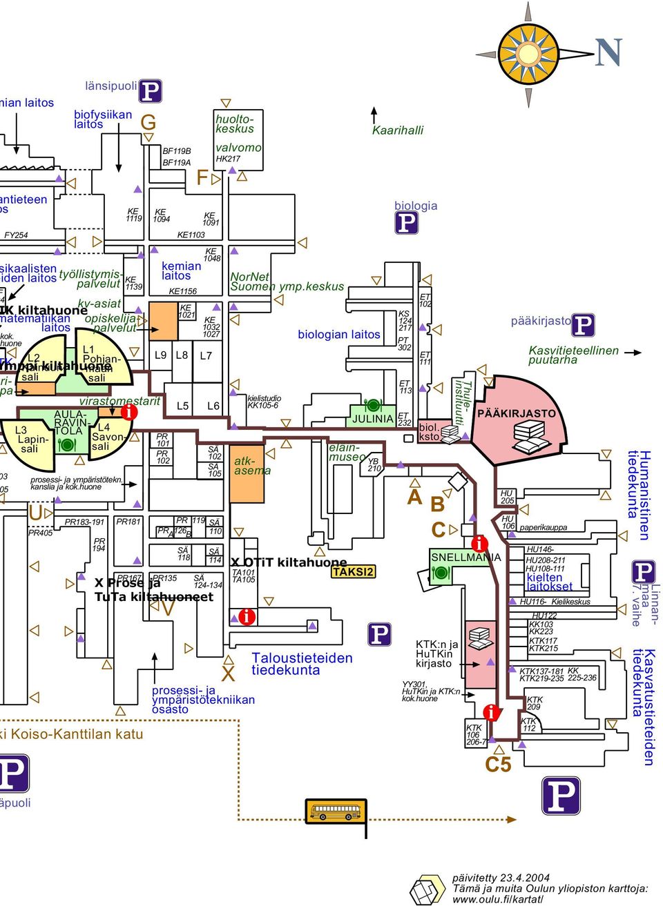 TOLA L4 L1 K L2 Pohjanmaan mppi Kainuunsali sali kiltahuone ri ā Savonsali PR 194 PR181 i Koiso-Kanttilan katu G PR 101 PR 102 PR135 KE1103 kemian laitos L9 KE1156 KE 1021 PR 119 PR A 126 B V L8 L5