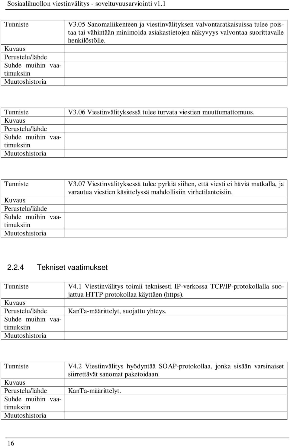 07 Viestinvälityksessä tulee pyrkiä siihen, että viesti ei häviä matkalla, ja varautua viestien käsittelyssä mahdollisiin virhetilanteisiin. 2.2.4 Tekniset vaatimukset V4.