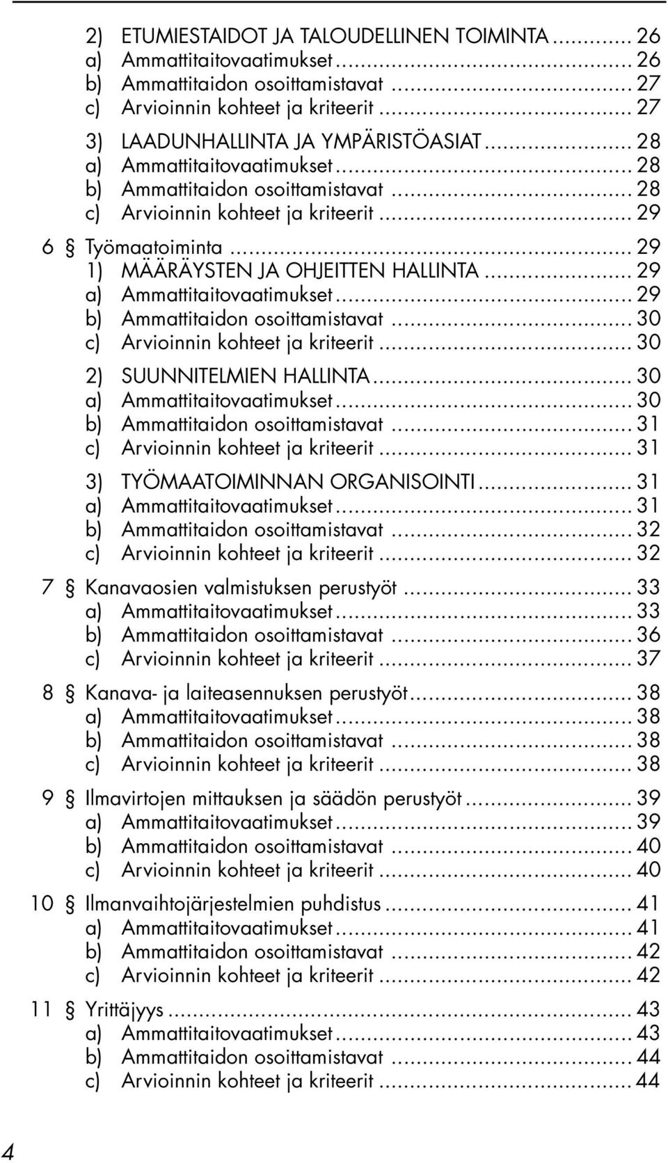 .. 29 a) Ammattitaitovaatimukset... 29 b) Ammattitaidon osoittamistavat... 30 c) Arvioinnin kohteet ja kriteerit... 30 2) SUUNNITELMIEN HALLINTA... 30 a) Ammattitaitovaatimukset.