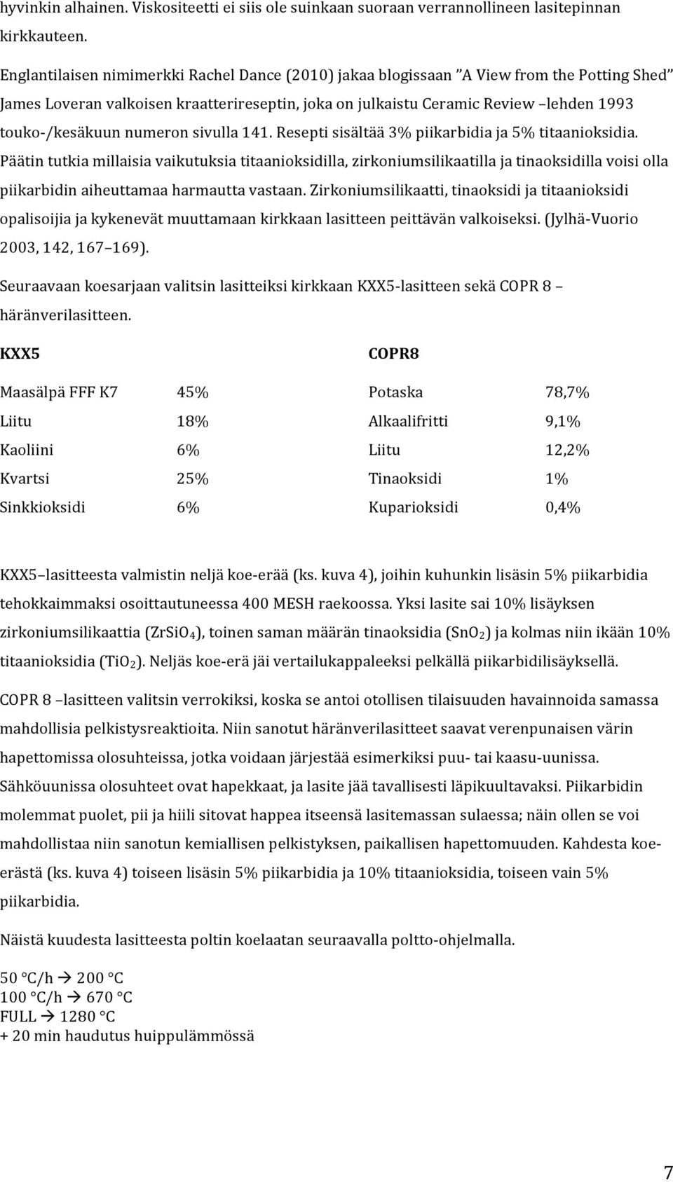 numeron sivulla 141. Resepti sisältää 3% piikarbidia ja 5% titaanioksidia.