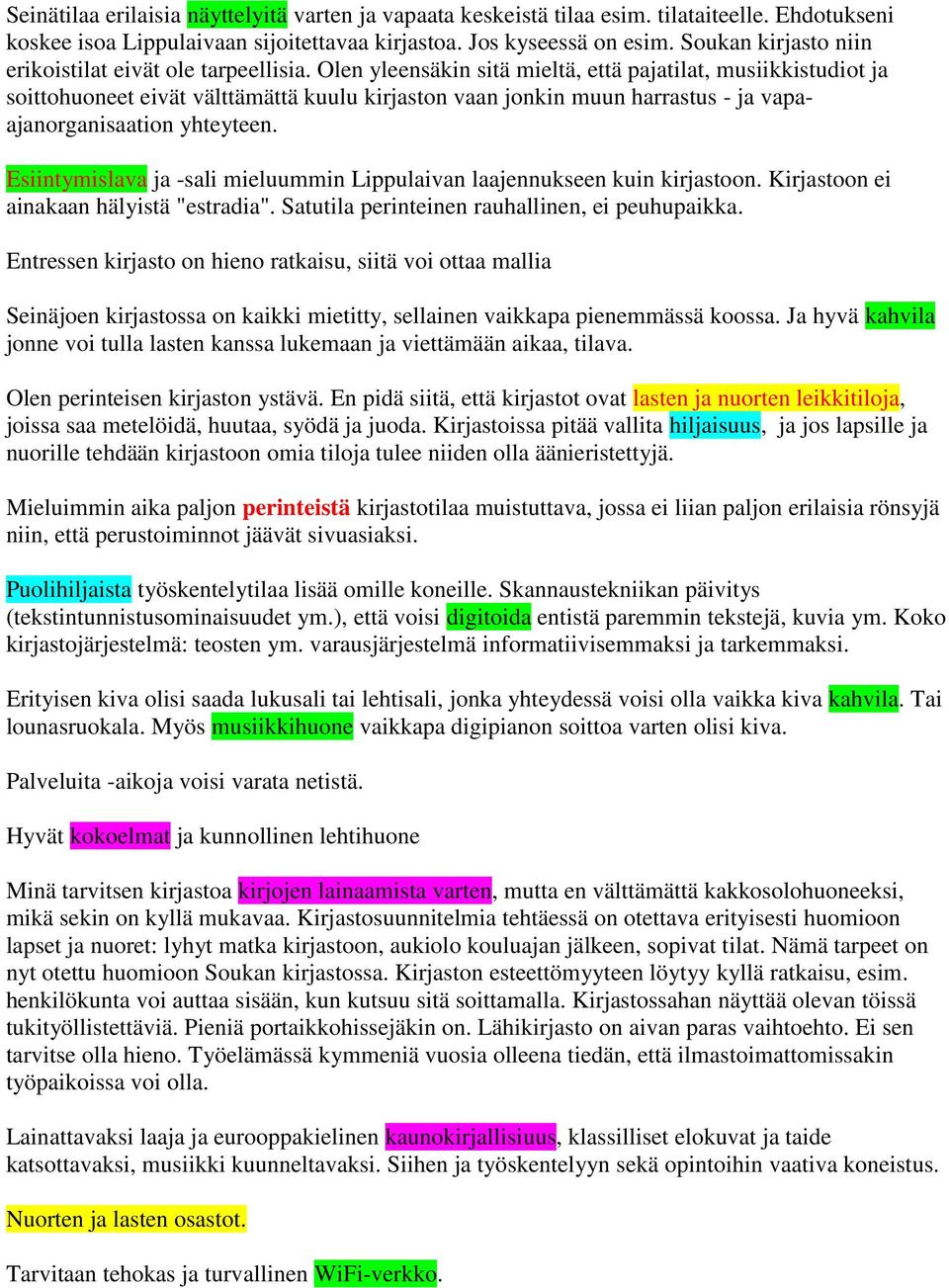 Olen yleensäkin sitä mieltä, että pajatilat, musiikkistudiot ja soittohuoneet eivät välttämättä kuulu kirjaston vaan jonkin muun harrastus - ja vapaajanorganisaation yhteyteen.