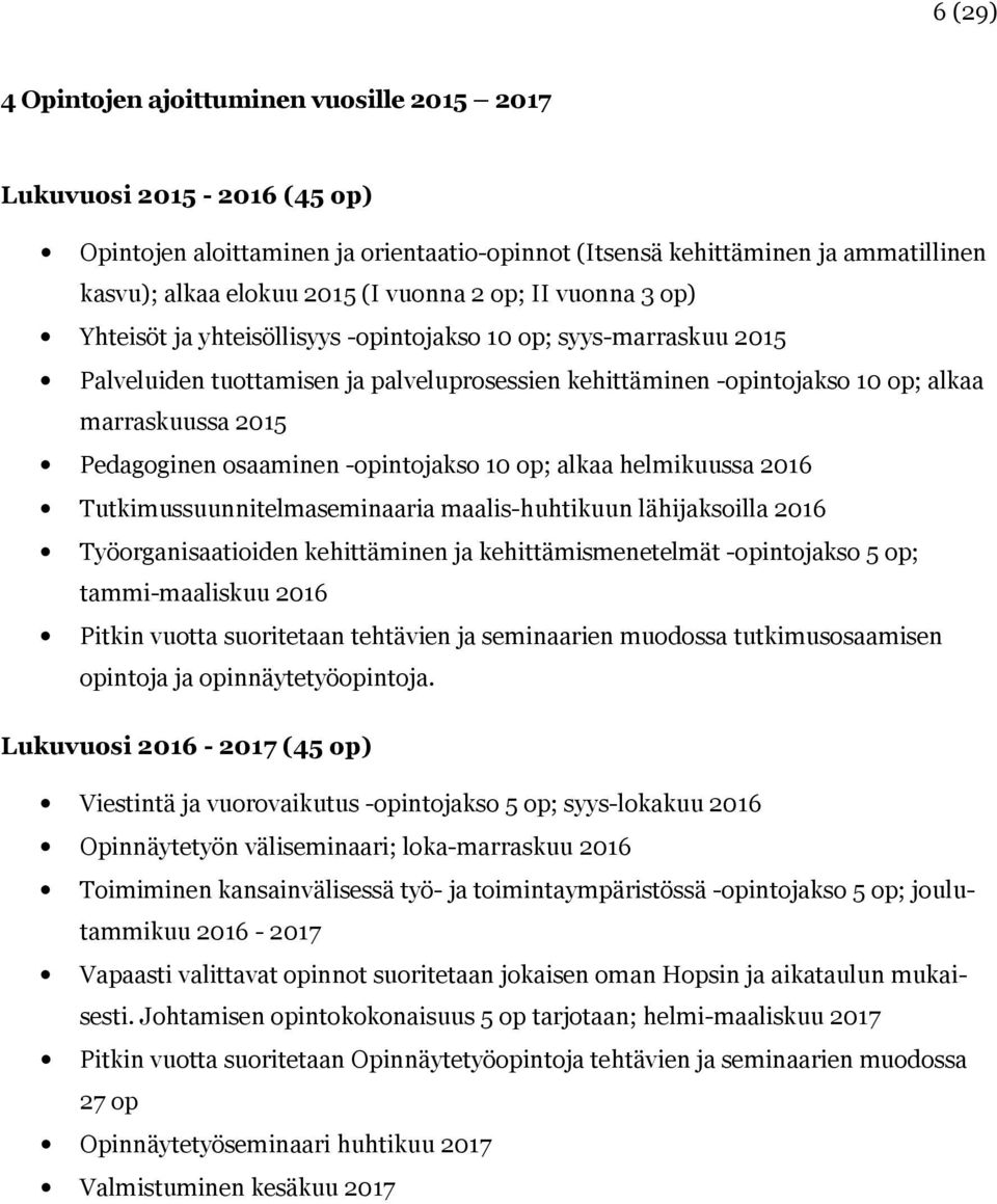 Pedagoginen osaaminen -opintojakso 10 op; alkaa helmikuussa 2016 Tutkimussuunnitelmaseminaaria maalis-huhtikuun lähijaksoilla 2016 Työorganisaatioiden kehittäminen ja kehittämismenetelmät