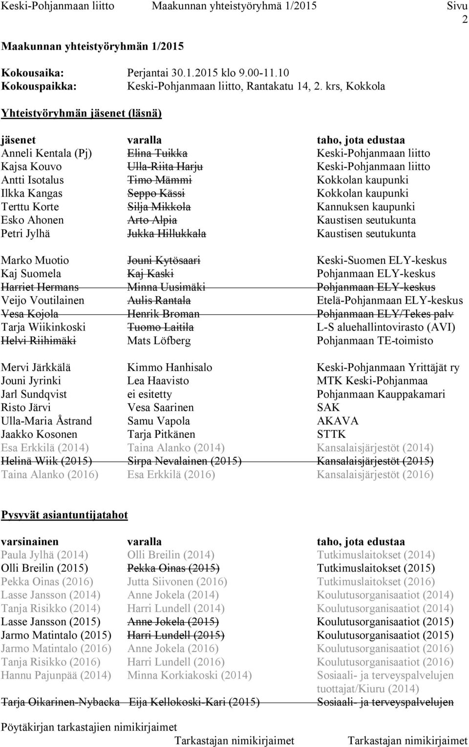 Isotalus Timo Mämmi Kokkolan kaupunki Ilkka Kangas Seppo Kässi Kokkolan kaupunki Terttu Korte Silja Mikkola Kannuksen kaupunki Esko Ahonen Arto Alpia Kaustisen seutukunta Petri Jylhä Jukka Hillukkala