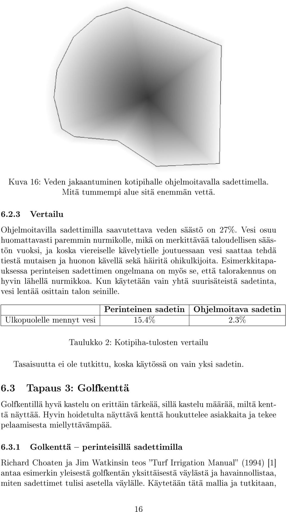 häiritä ohikulkijoita. Esimerkkitapauksessa perinteisen sadettimen ongelmana on myös se, että talorakennus on hyvin lähellä nurmikkoa.