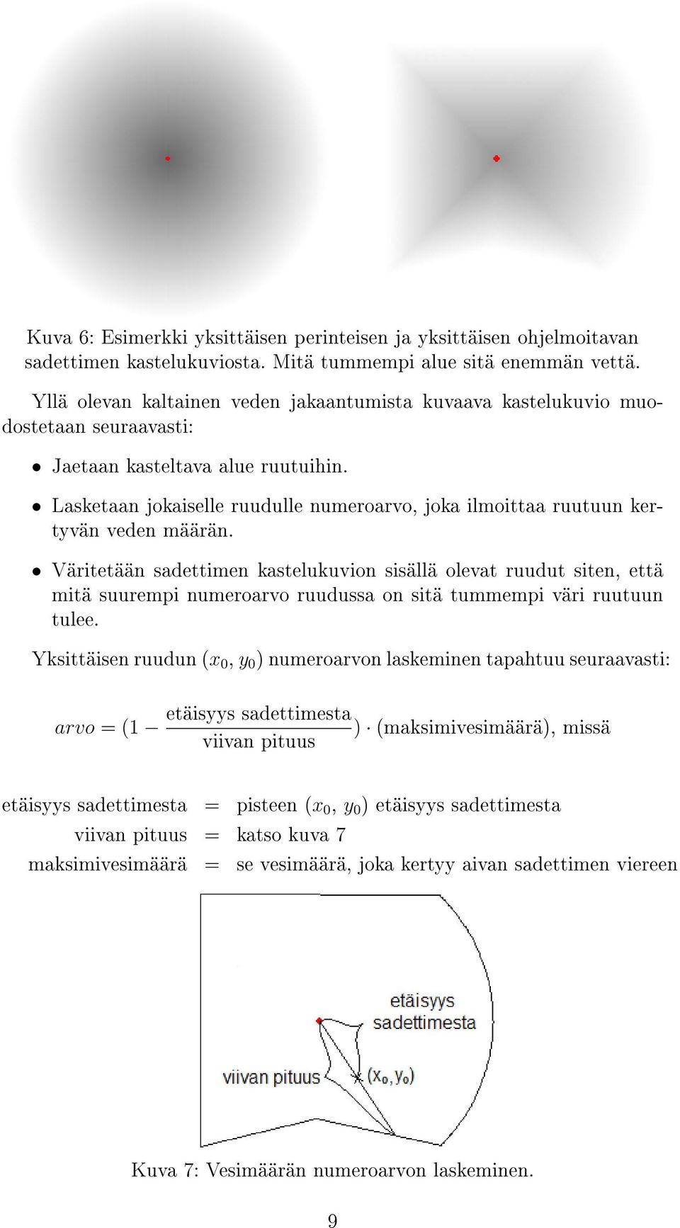 Lasketaan jokaiselle ruudulle numeroarvo, joka ilmoittaa ruutuun kertyvän veden määrän.