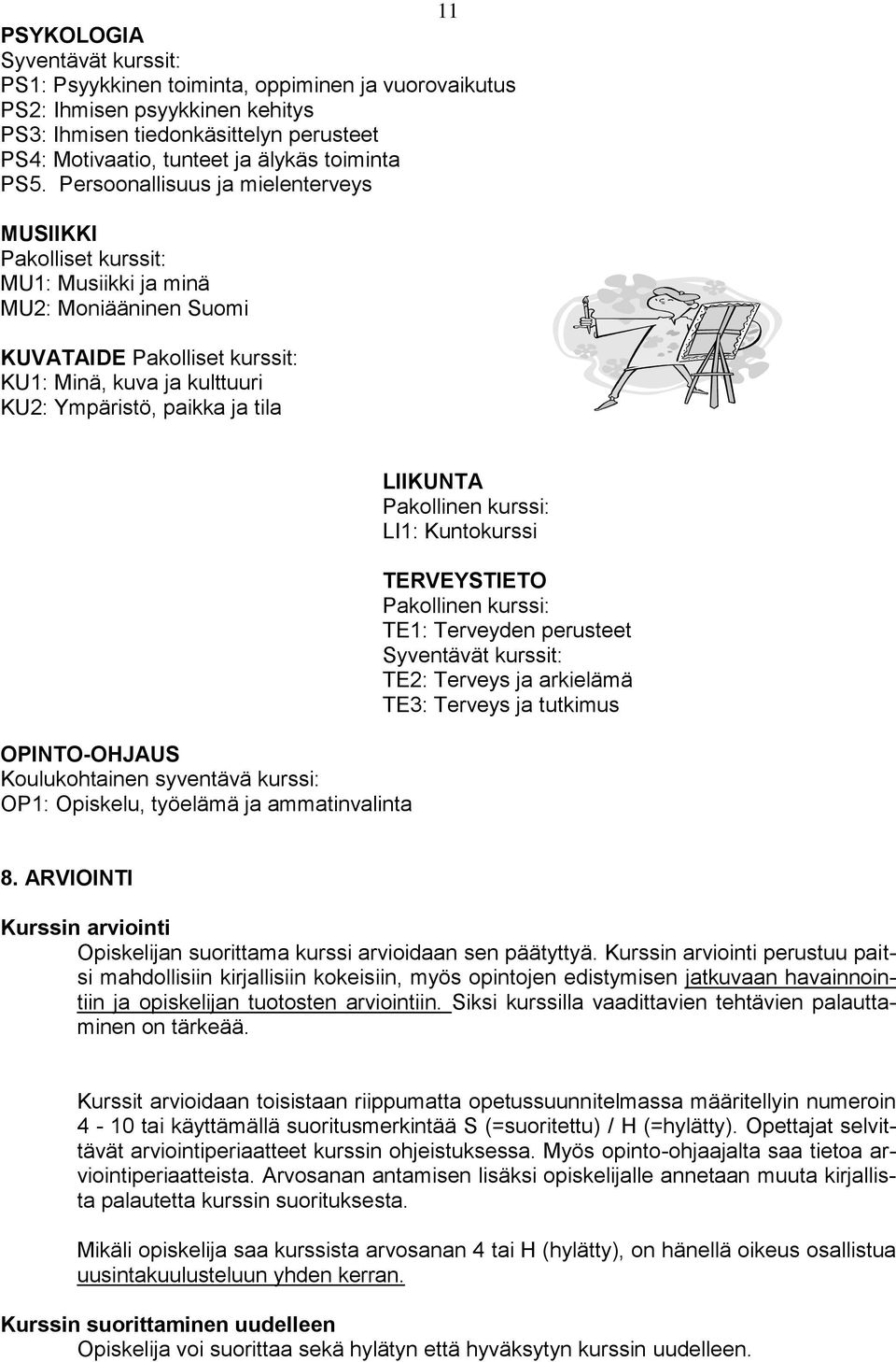 OPINTO-OHJAUS Koulukohtainen syventävä kurssi: OP1: Opiskelu, työelämä ja ammatinvalinta LIIKUNTA LI1: Kuntokurssi TERVEYSTIETO TE1: Terveyden perusteet TE2: Terveys ja arkielämä TE3: Terveys ja