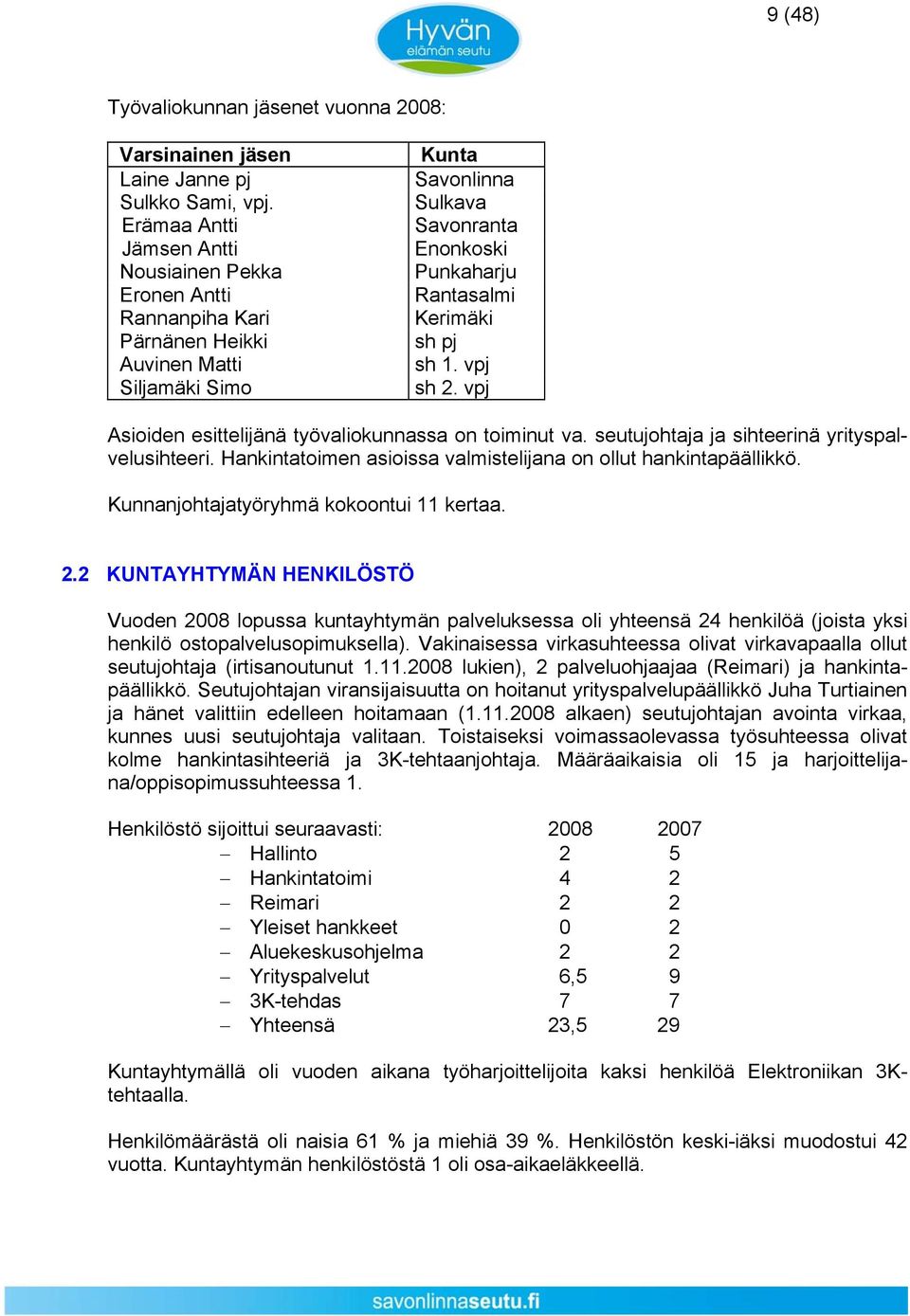 sh 1. vpj sh 2. vpj Asioiden esittelijänä työvaliokunnassa on toiminut va. seutujohtaja ja sihteerinä yrityspalvelusihteeri. Hankintatoimen asioissa valmistelijana on ollut hankintapäällikkö.