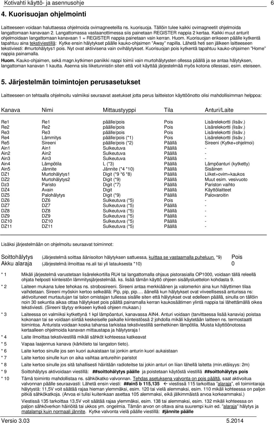 Kaikki muut anturit ohjelmoidaan langattomaan kanavaan 1 = REGISTER nappia painetaan vain kerran. Huom.