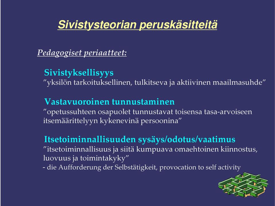 kykenevinä persoonina Itsetoiminnallisuuden sysäys/odotus/vaatimus Itsetoiminnallisuuden sysäys/odotus/vaatimus